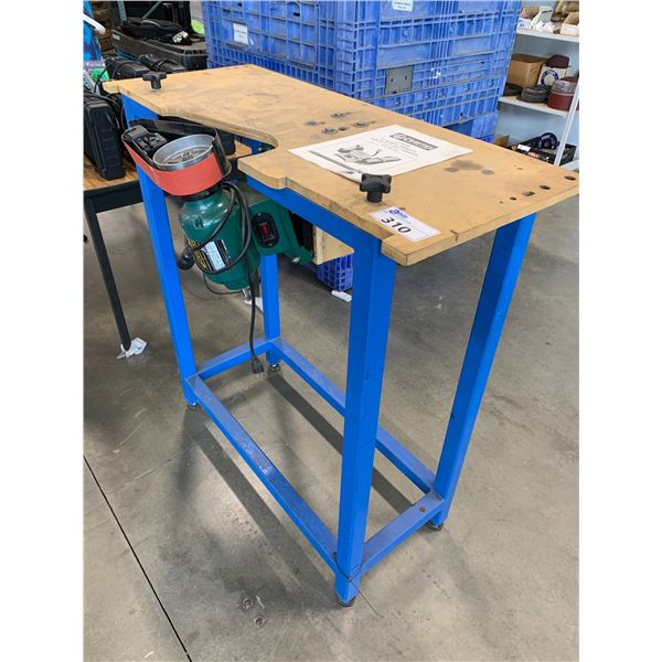 BLUE METAL GRINDER TABLE AND CRAFTEX GRINDER WITH BROKEN BASE