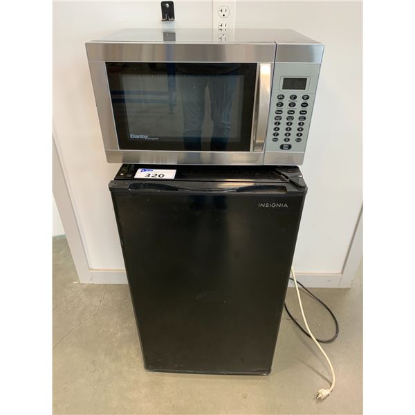 INSIGNIA BLACK BAR FRIDGE AND DANBY STAINLESS STEEL MICROWAVE