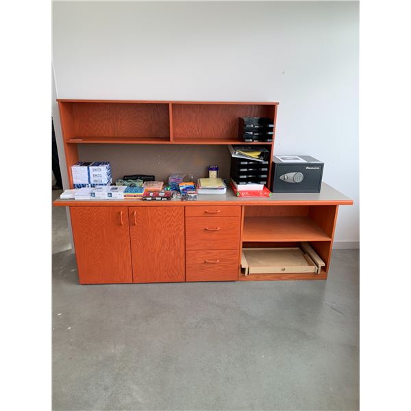 2 LARGE SOLID WOOD WITH ARBORITE TOP OFFICE CREDENZAS - FRIDAY REMOVAL ONLY