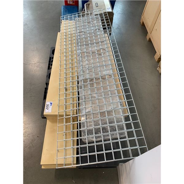 GREY SHELVING UNIT AND IKEA NATURAL FINISH SHELF UNIT (DISASSEMBLED ON PALLET)