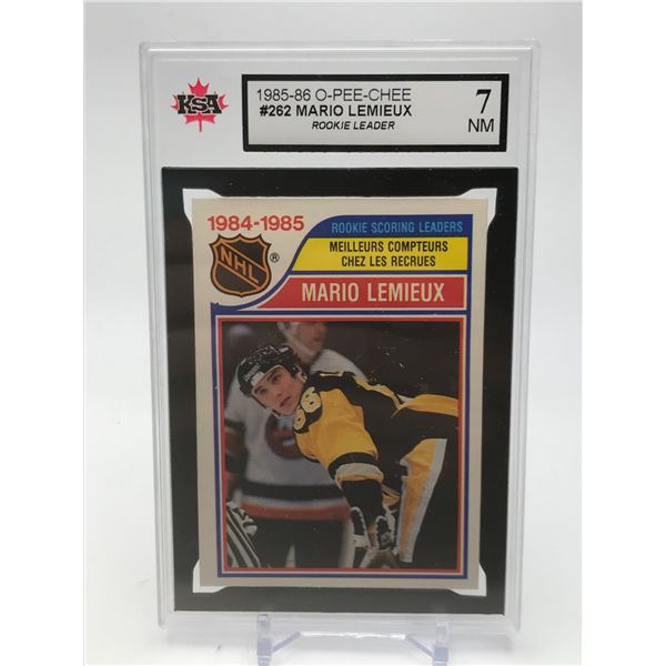 1985-86 O PEE CHEE MARIO LEMIEUX ROOKIE LEADER (KSA 7)