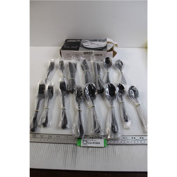 Black Unused Stainless Steel Cutlery Set - NOS