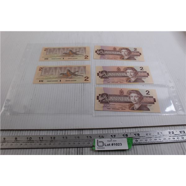(5) 1986 Uncirculated Sequential $2 Canadian Bills