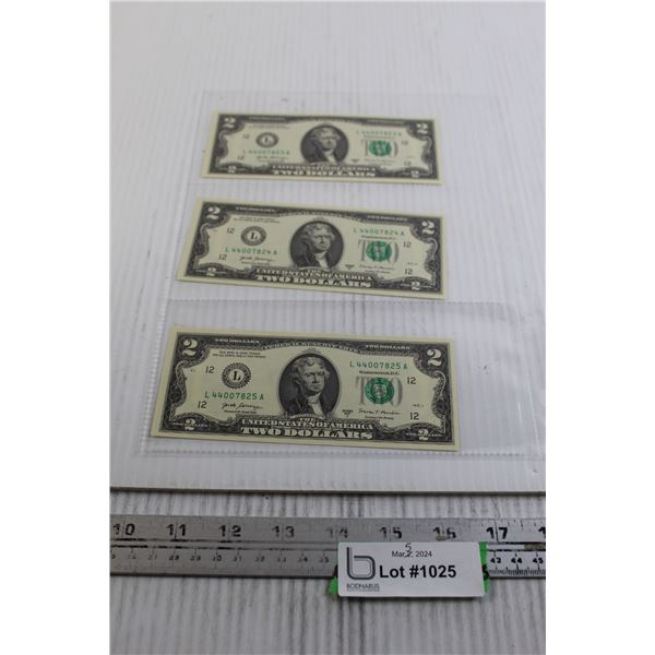(3) 2017 Uncirculated Sequential $2 American Bills
