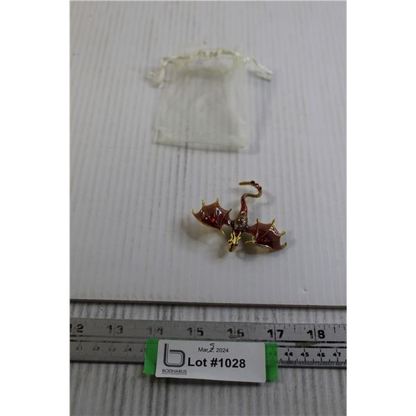 Gold Toned Dragon Red Enamel Brooch