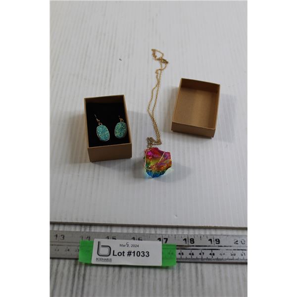 Heat Colour-Treated Quartz Pendant (Necklace 20") and Earring Set