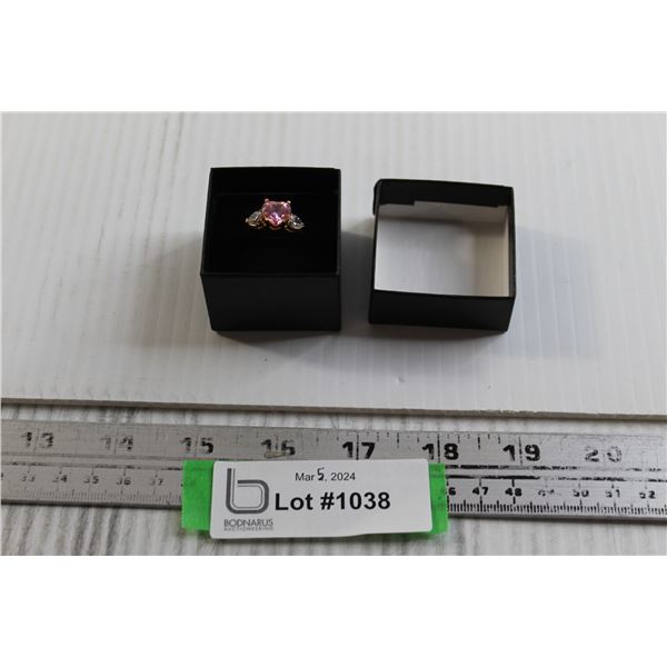 Sterling Silver Gold Plated Pink and Clear Cubic Zirconia Ring - Size 7.5