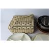 Image 4 : Woven Sewing Basket, Tupperware Veggie Tray, Bowls