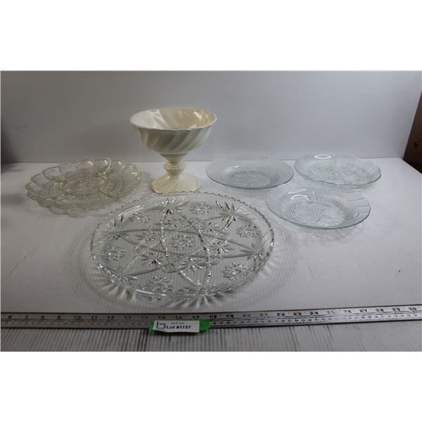 (5) Glass Plates, Pedestal Dish