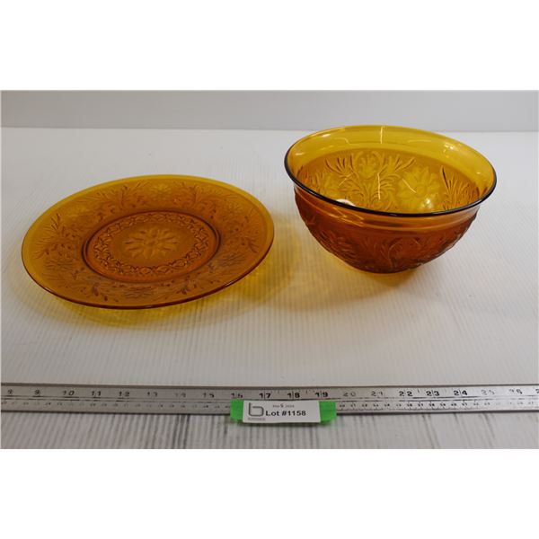 Amber-Coloured Bowl and Plate