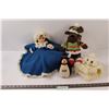 Image 1 : Doll with Knitted Clothing, Plush Moose, Knitted Dog & Plush Penguin