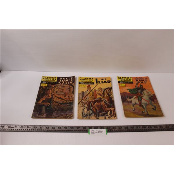 (3) Classics Illustrated Comic Books - Uncle Tom's Cabin, The Iliad & The Adventures of Marco Polo