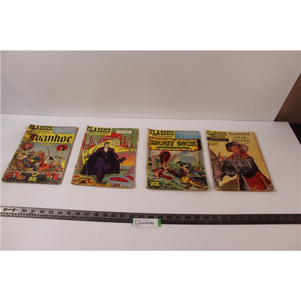 (4) Classics Illustrated Comic Books - Ivanhoe, The Count of Monte Cristo, Moby Dick & The Prince an