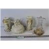 Image 1 : Porcelain Lidded Dish w/Humming Birds & Flowers - (2) Porcelain Angel Candle Sticks - Glass Angel Ca