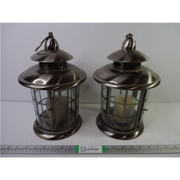 (2) Outdoor Hanging Candle Lanterns approx. 12" Tall