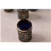 Image 4 : (5) Vintage APEX Cobalt Blue Glass & Silver Plated Salt and Pepper Shakers 2" England EPNS