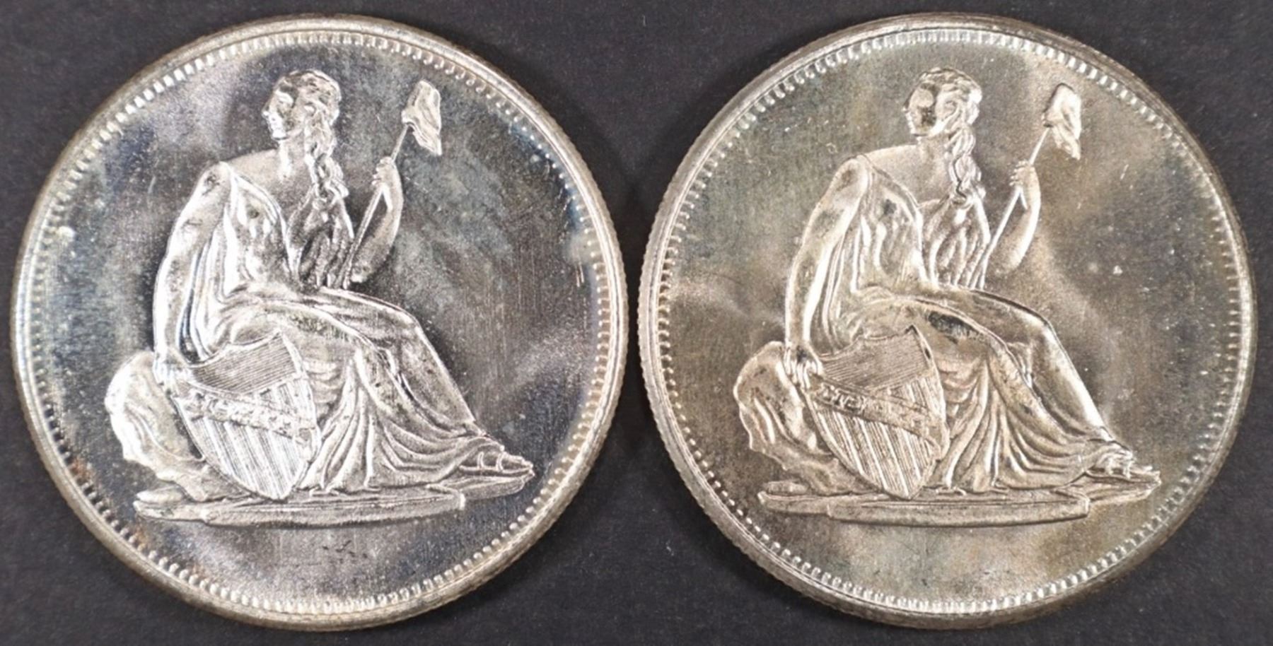 (2) 1 OZ .999 SILVER SEATED LIBERTY DESIGN ROUNDS