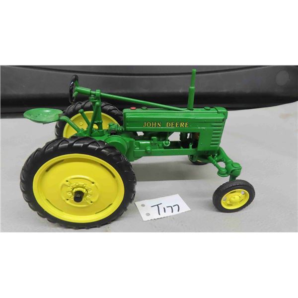 John Deer Two-Cylinder Die Cast Metal Tractor with Rubber Tires, 4.25" x 5" x 8"
