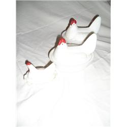3 Milk Glass Hens