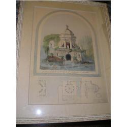 French Watercolor signed&stamped