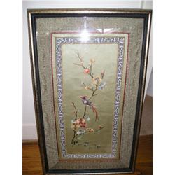 Framed silk oriental bird