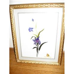 Hand stitched, on silk framed Orchid