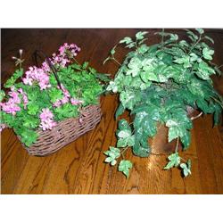 2 floral pots w/greenery