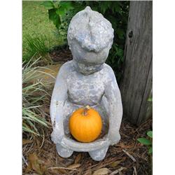 Cement Yard Statue. Girl w/skirt basket