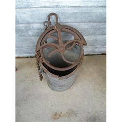 Pulley from an old well w/bucket