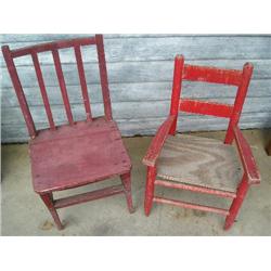 2 red childrens chairs