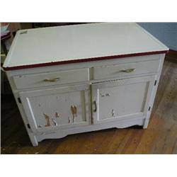 Cupboard base w/red&white enamel top