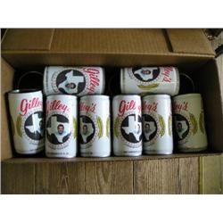 Box of Gilley's beer cans
