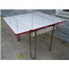 Image 1 : Red and white enamel top table. Draw leaf