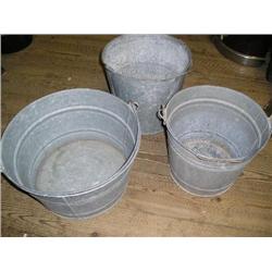 3 galvanized wash buckets