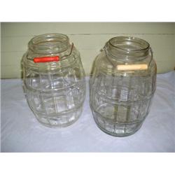 Two old 5 gal. jars w/wood handles