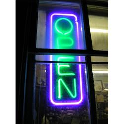 Neon lighted OPEN sign