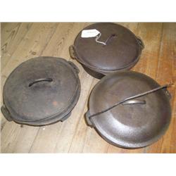 3 cast iron bean pots