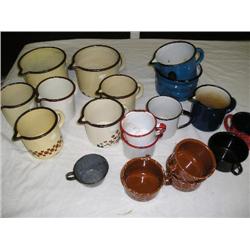 Enamel creamers and coffee mugs