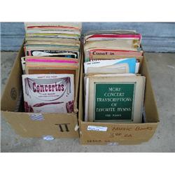 Two boxes of old sheet music and books