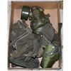 Image 1 : BOX W/ MILITARY BELT, CUNTIN AND GAS MASK