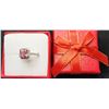 Image 1 : 17)  SILVER TONE W/SQUARE CUT PINK CZ SIZE 8 RING