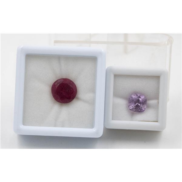 #194-UNHEATED AMETHYST 3.30CT & RED BERYLE 6.25CT