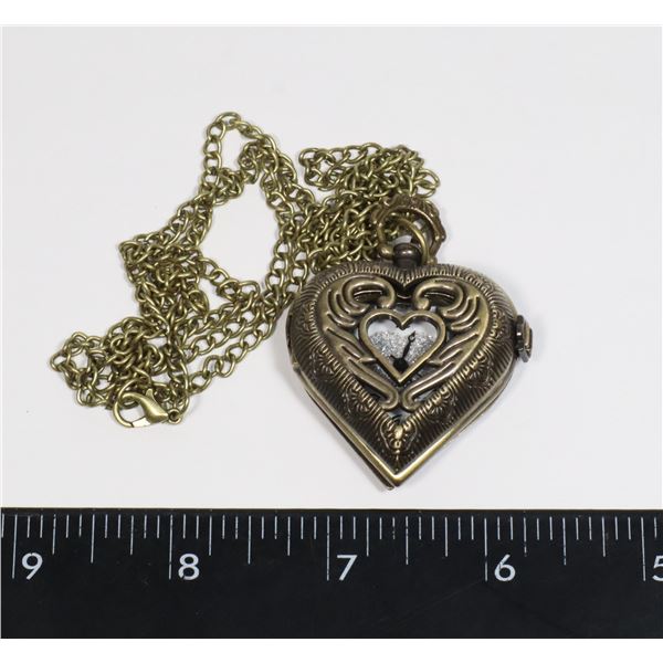 NEW HEART LOCKET DESIGN POCKET WATCH WITH CHAIN