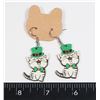 Image 1 : NEW SHAMROCK LUCKY CAT DANGLE EARRINGS