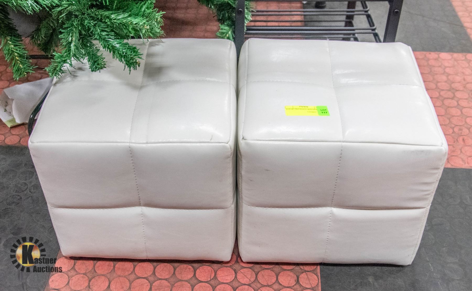 LOT OF TWO WHITE BOX STOOLS H-12