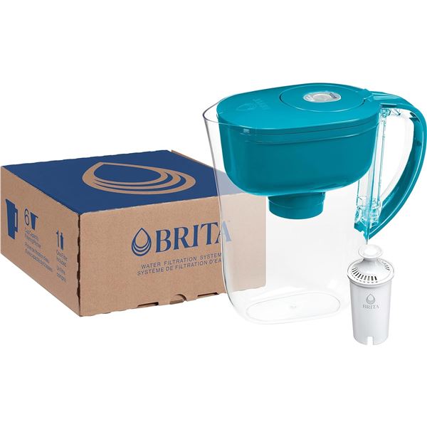 NEW BRITA WATER FILTER PITCHER, 6 CUPS, TEAL