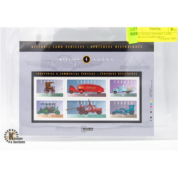 1996 CANADA HISTORIC LAND VEHICLES STAMP SHEET