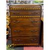 ANTIQUE WOOD CARVED 4 DRAWER DRESSER WITH INLAY
