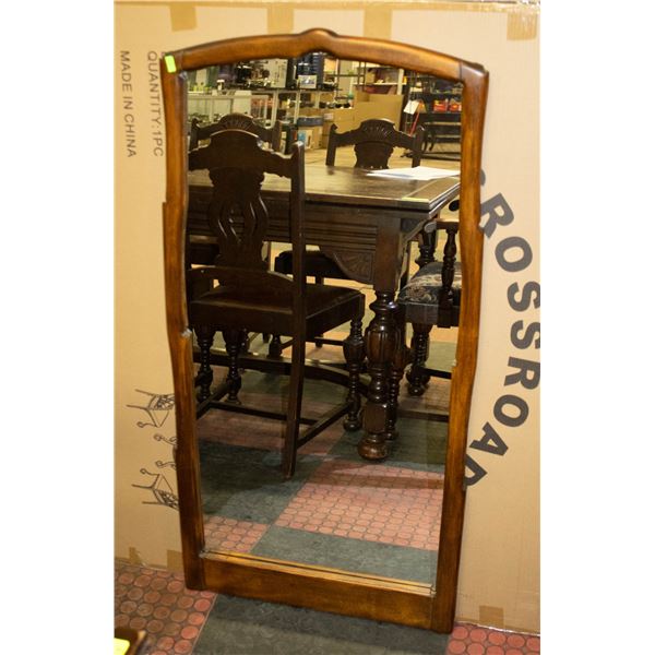 VINTAGE WOOD WALL HANGING MIRROR APPROX 20 X 52 Vintage wood wall hanging mirror approx 20 x 52