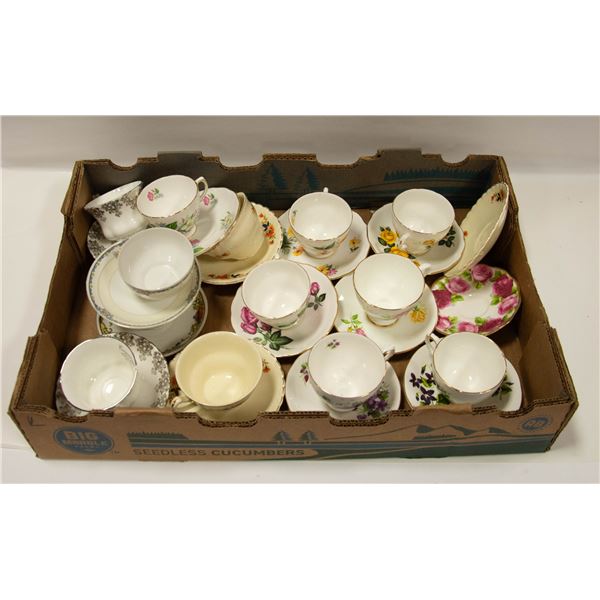 14 CHINA CUPS & SAUCERS. INCLUDING 3 SETS OF